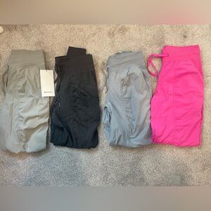 lululemon athletica dance pants joggers- Dark Gray, Light Gray, Pink and Taupe.